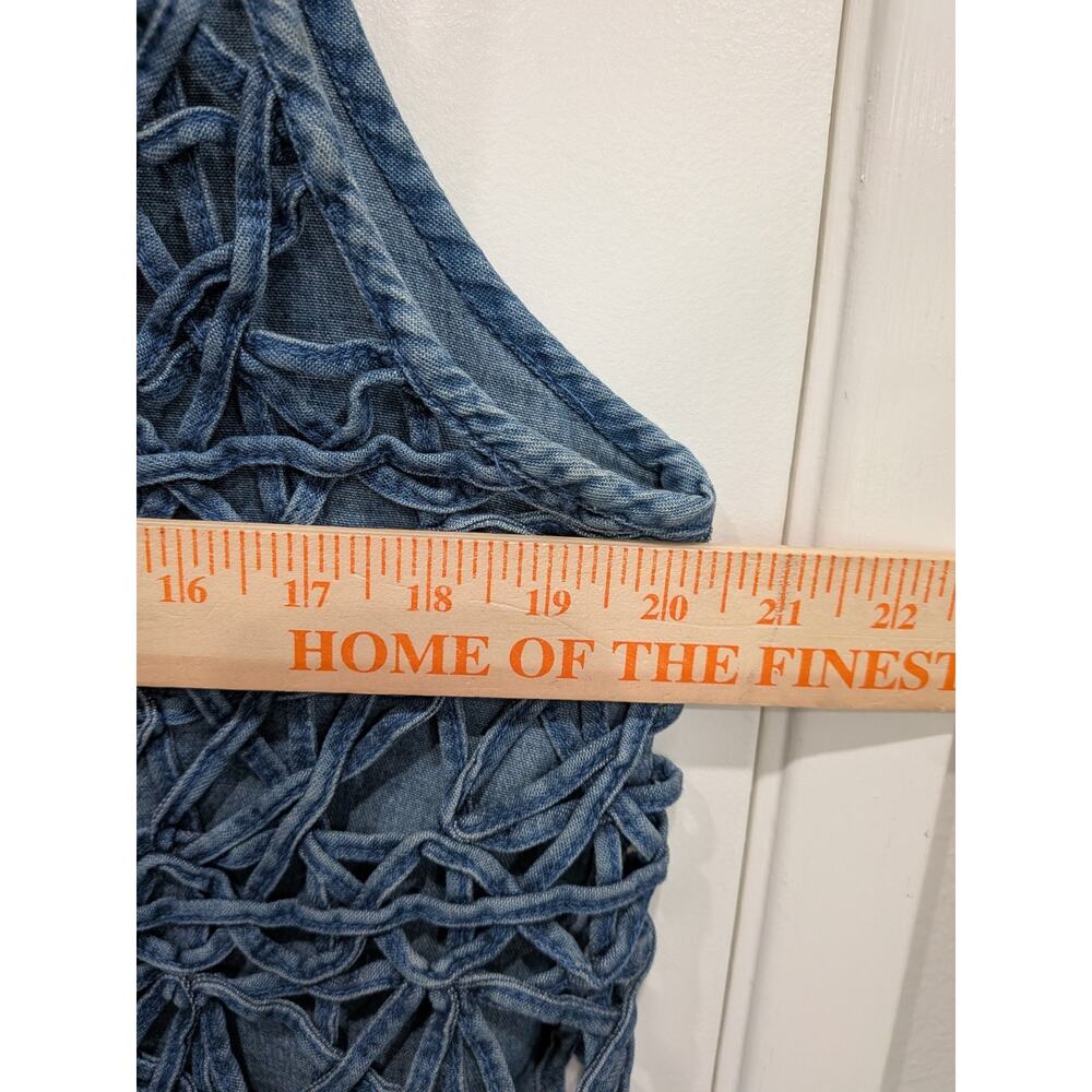 Denim Jean Vest Women Large Cage Weave Boho Lattice Woven Whimsigoth Festival - Picture 3 of 8